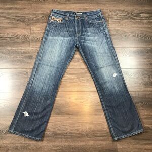 X-Ray Men’s Distressed Faded Blue Straight Leg Denim Jeans Size 36